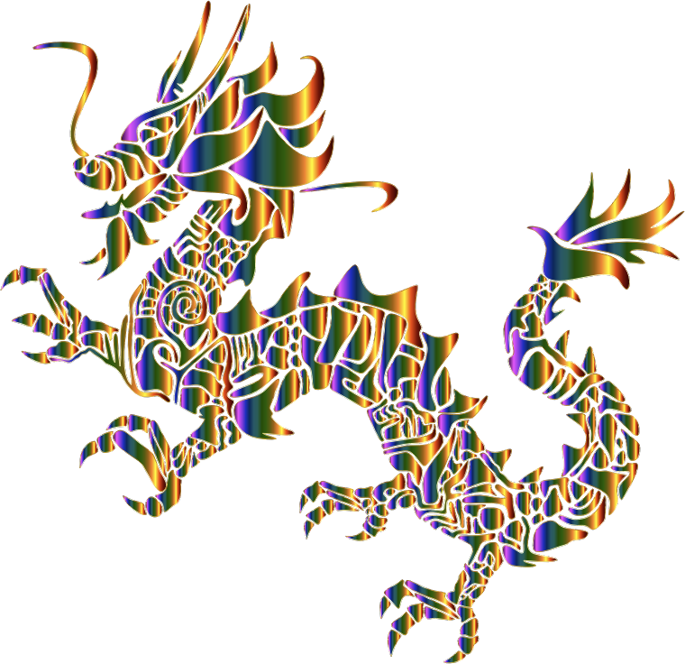 Chromatic Tribal Asian Dragon Silhouette No Background