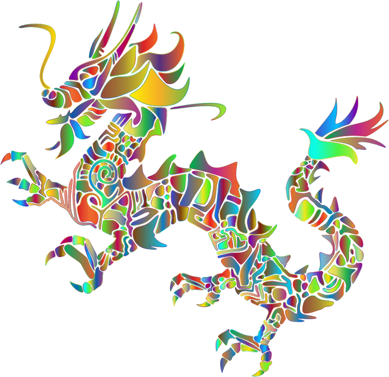 Polyprismatic Tribal Asian Dragon Silhouette No Background