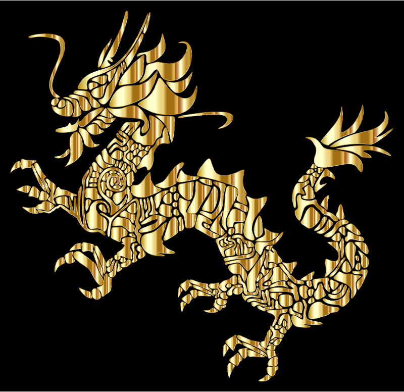 Gold Tribal Asian Dragon Silhouette