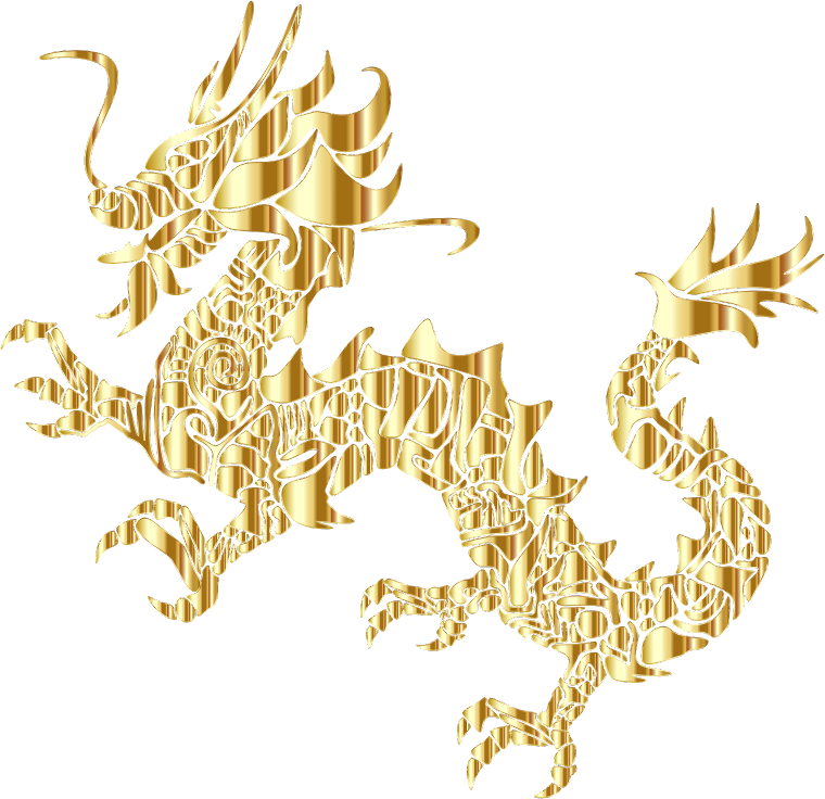 Gold Tribal Asian Dragon Silhouette No Background