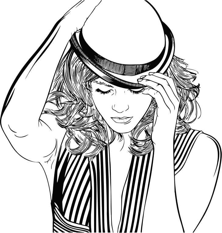 Woman Adjusting Hat Line Art