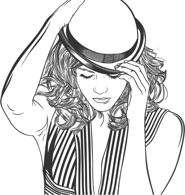 Woman Adjusting Hat Line Art Variation 2