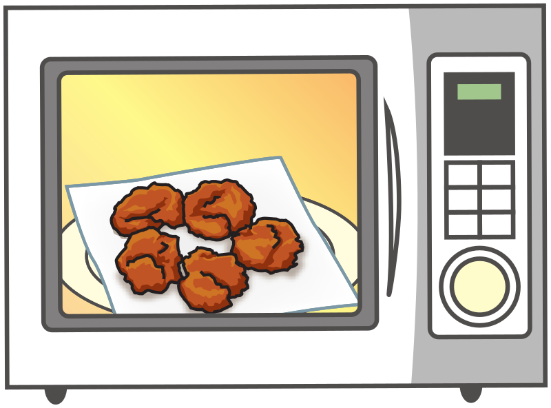 Simple microwave oven with food inside - front view