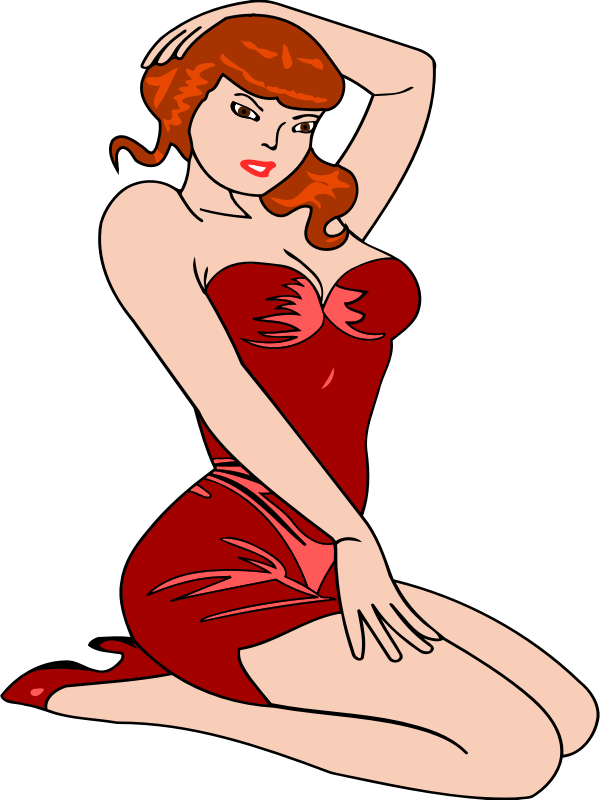 Woman kneeling (light skin, red dress, red hair)