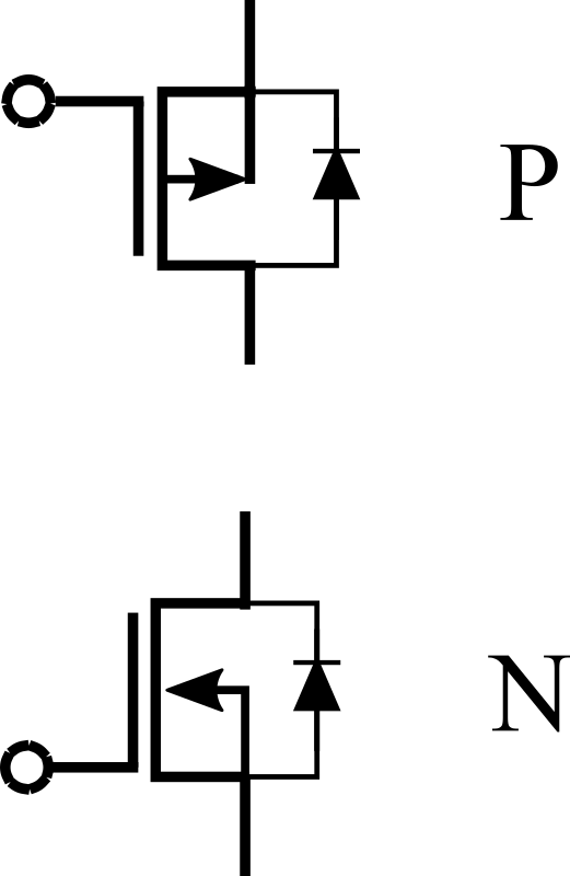 Schematic of MOSFET transistors