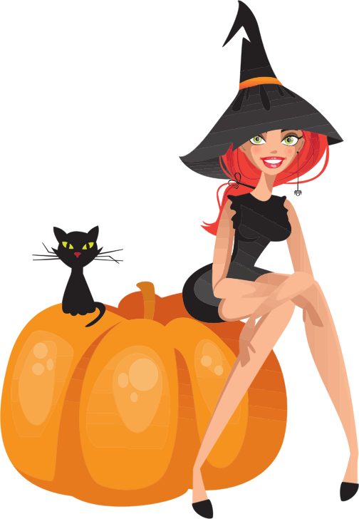 Cute Witch Sitting On Pumpkin