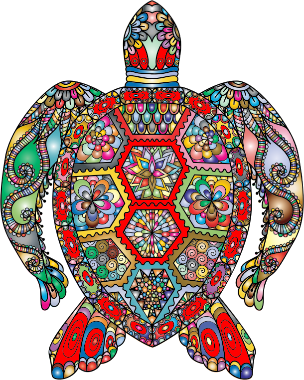 Floral Sea Turtle Line Art Prismatic