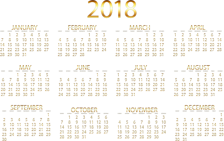 2018 Calendar Gold No Background