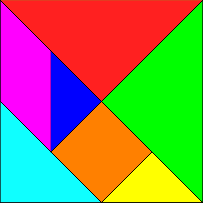 Tangram with saturated spectral colors