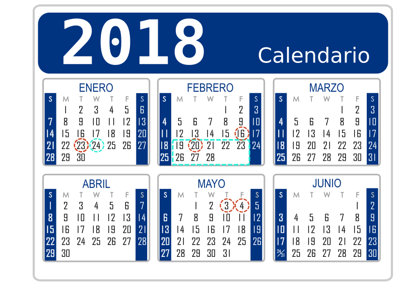 Calendar spanish 2018 - Openclipart