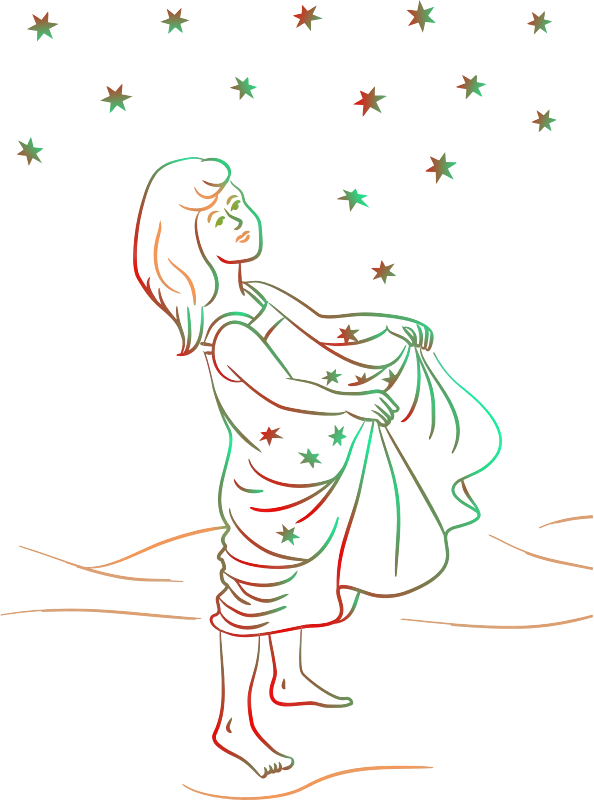 Girl catching stars (colour 2)