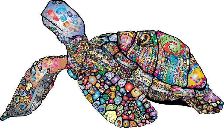 Floral Sea Turtle Line Art 2 Prismatic