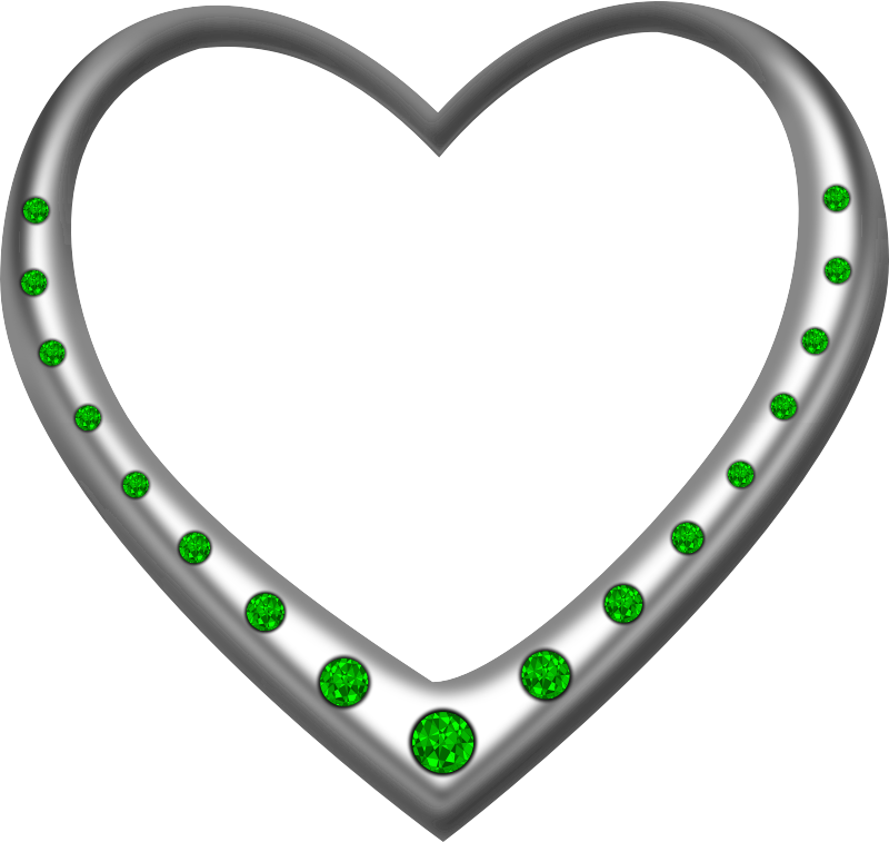 Silver heart studded with emeralds