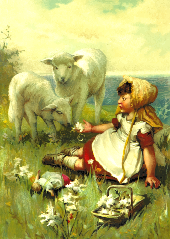 Girl with lambs