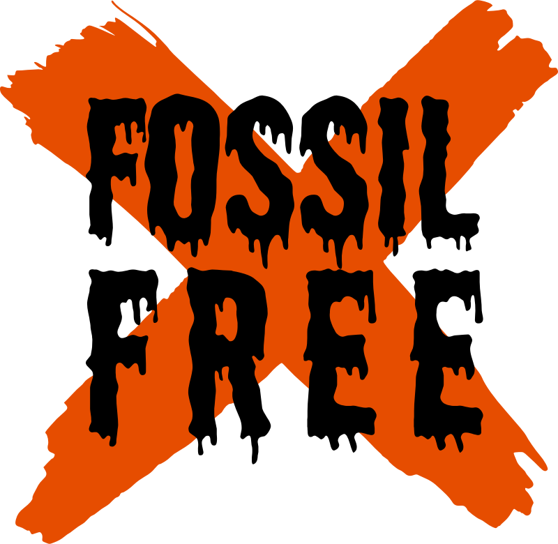 Painted orange X mark: Fossil Free