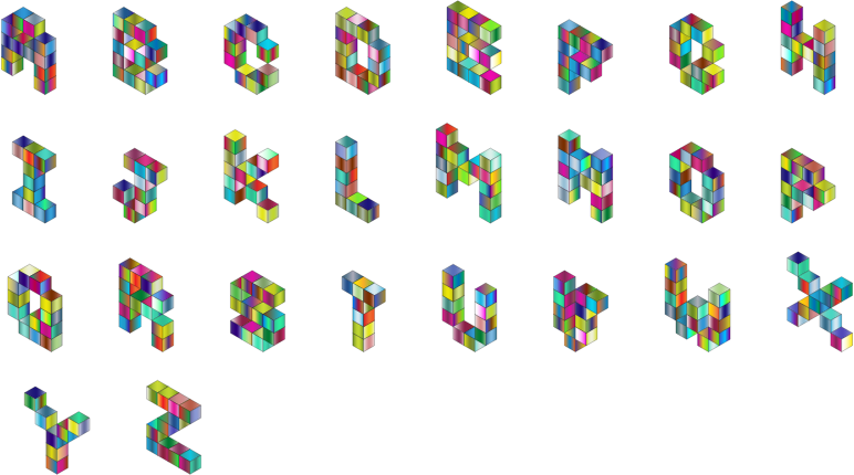 Isometric Font Alphabet Polyprismatic