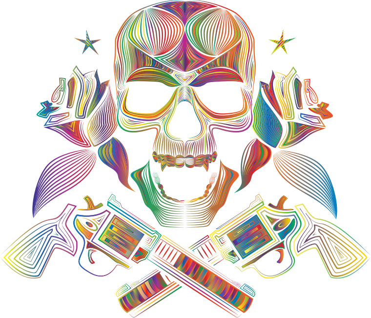 Flowers And Firearms Skull Line Art Polyprismatic No BG