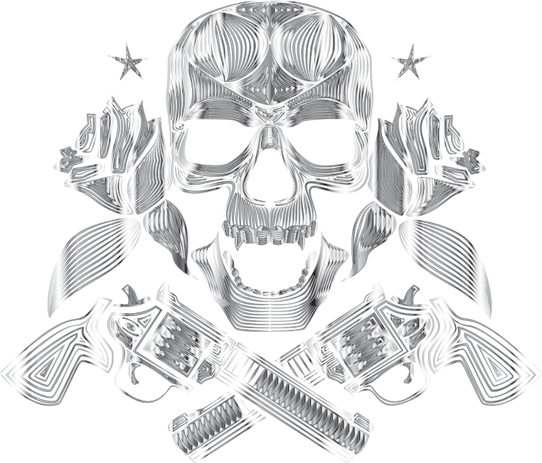 Flowers And Firearms Skull Line Art Polished Chrome No BG