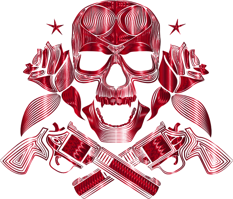 Flowers And Firearms Skull Line Art Crimson No BG