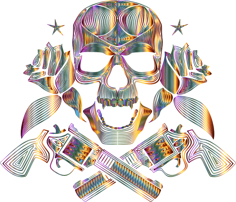 Flowers And Firearms Skull Line Art Chromatic No BG