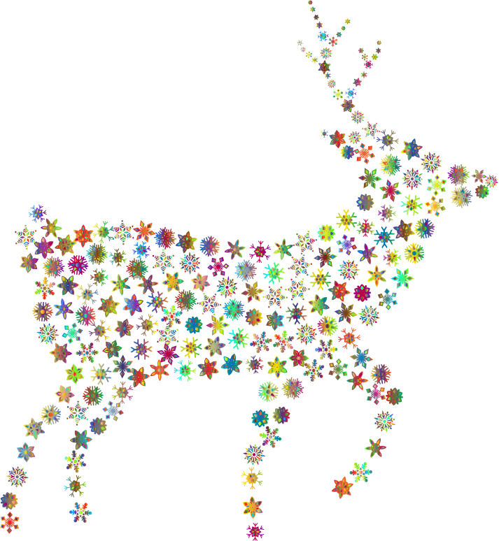 Deer Silhouette Snowflakes Polyprismatic No BG