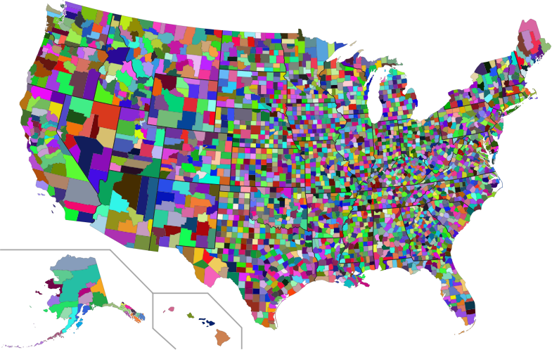 United States With County Borders Prismatic