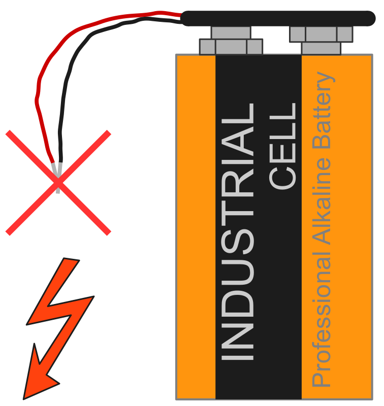 9 V battery with clip and short circuit