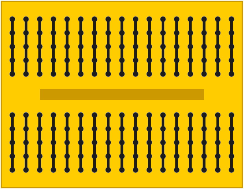yellow breadboard with internal connections