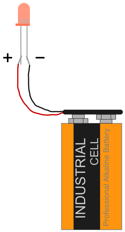 red led with 9 V battery and polarity