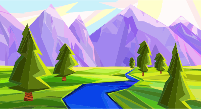 Geometric Serene Mountain Landscape