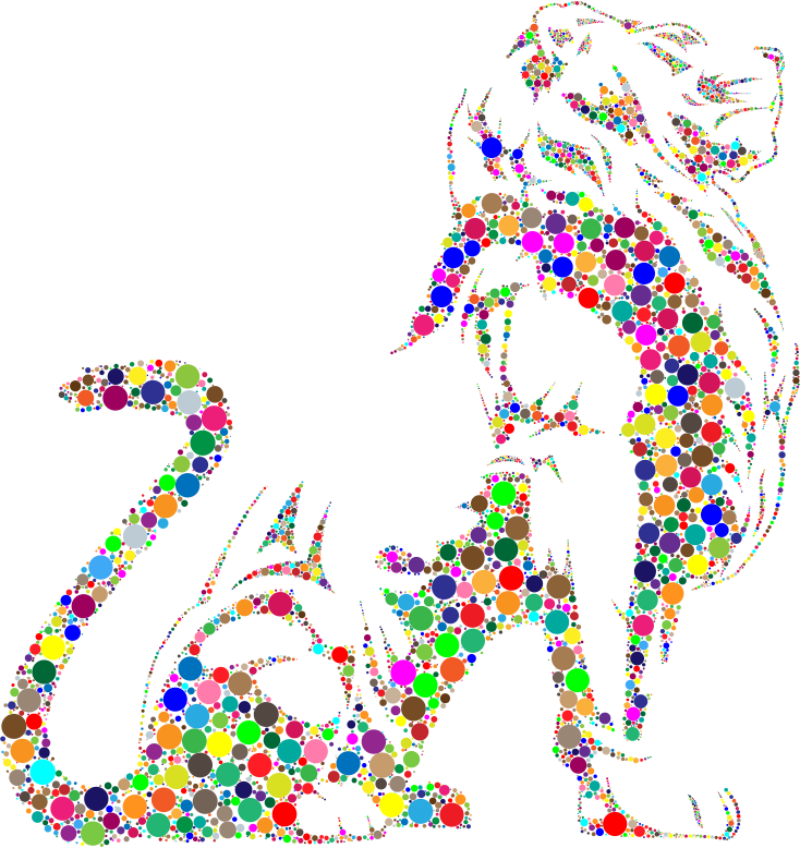 Stylistic Lion Silhouette Circles Prismatic