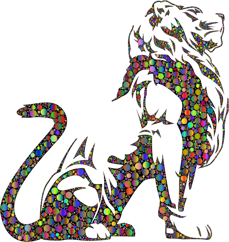 Stylistic Lion Silhouette Circles Polyprismatic