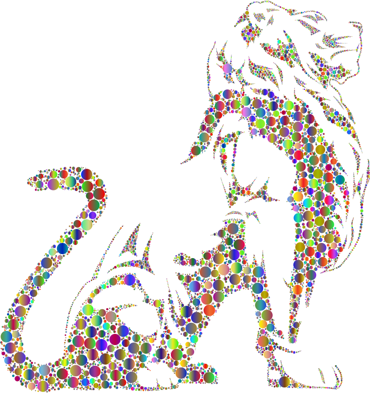 Stylistic Lion Silhouette Circles Polyprismatic No BG