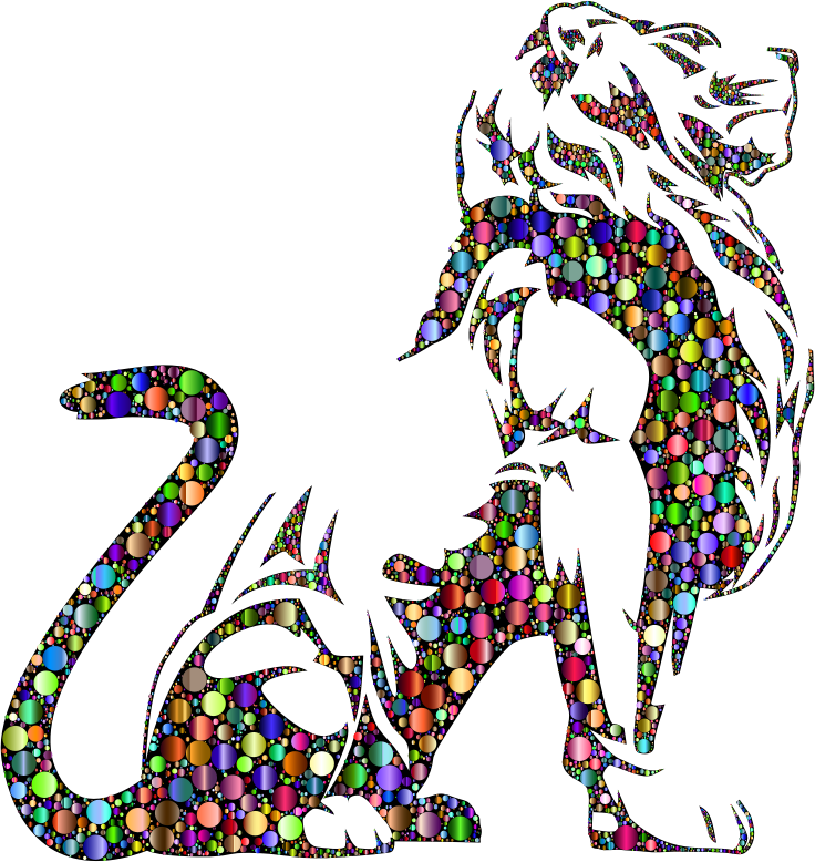 Stylistic Lion Silhouette Circles Chromatic