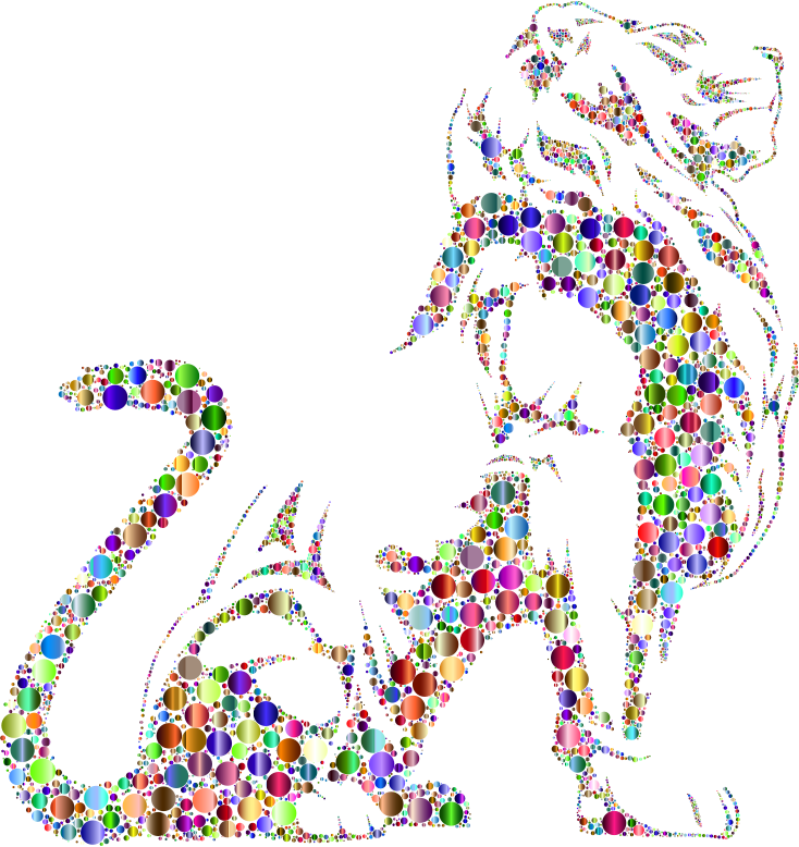 Stylistic Lion Silhouette Circles Chromatic No BG