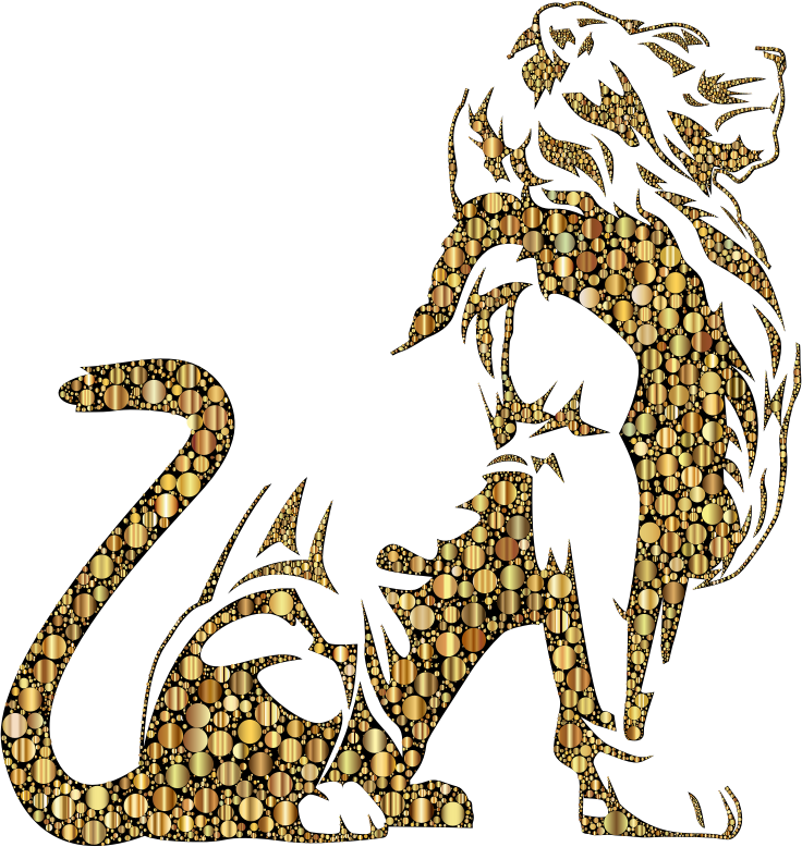 Stylistic Lion Silhouette Circles Gold