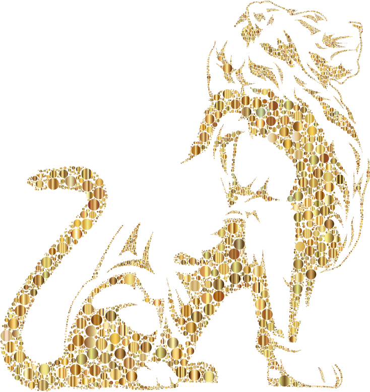 Stylistic Lion Silhouette Circles Gold No BG