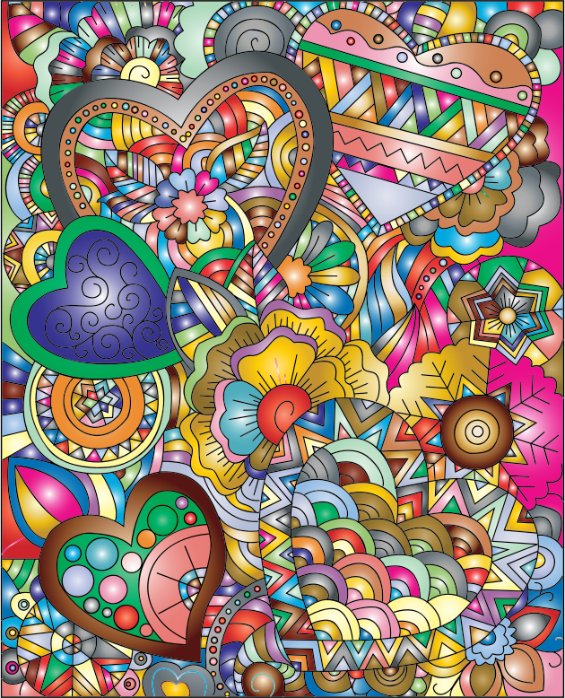 Flourish Hearts Line Art Prismatic