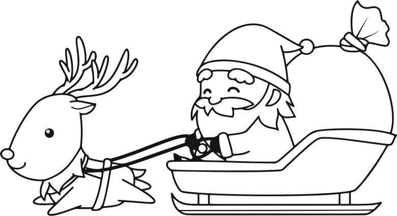 Santa With Reindeer Line Art