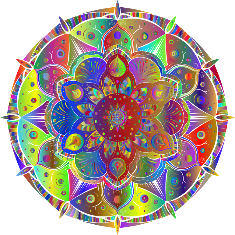 Intricate Floral Mandala By Amely II Polyprismatic No Black - Openclipart