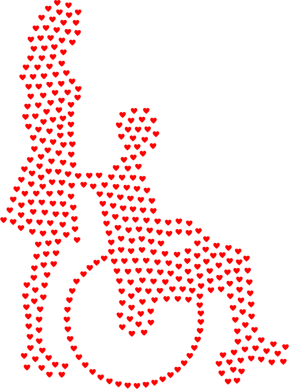 Woman Pushing Man In Wheelchair Silhouette Hearts