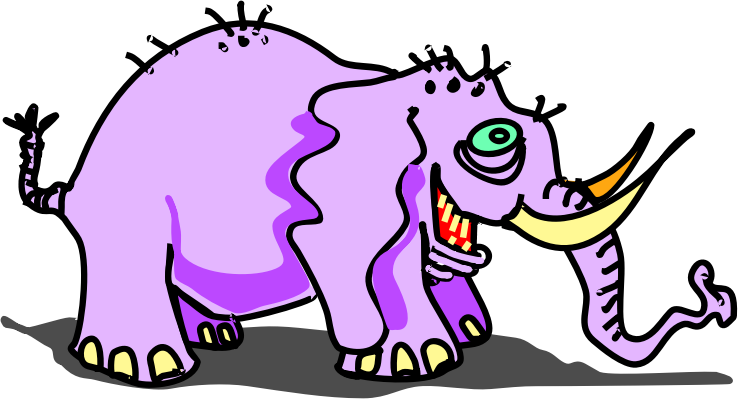 purple elephant with yellow teeth