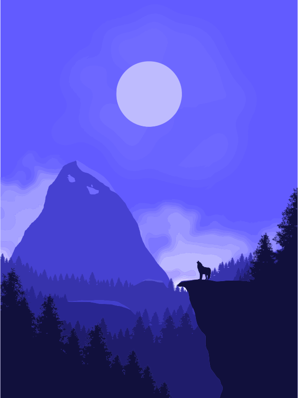 Wolf Howling At Full Moon Illustration