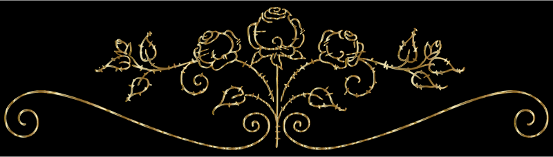 Vintage Roses Flourish Line Art Gold