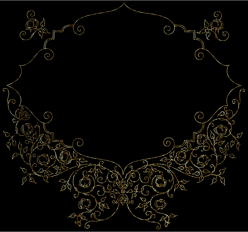 Vintage Roses And Curly Braces Frame Line Art Gold