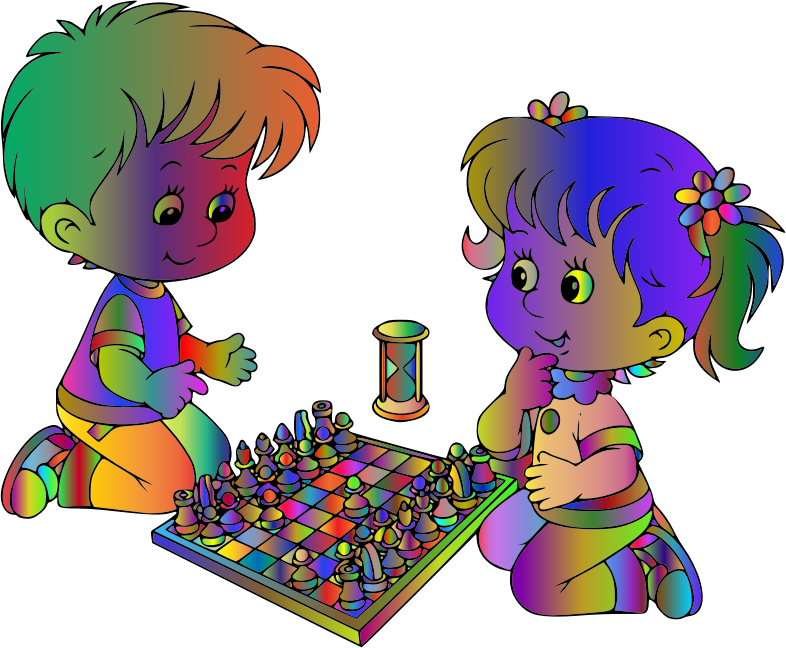 Boy And Girl Playing Chess By DG RA Polyprismatic