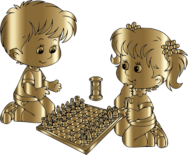 Boy And Girl Playing Chess By DG RA Gold