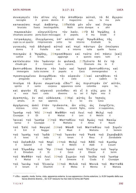 Traduzione Interlineare Greco Italiano del Nuovo Testamento