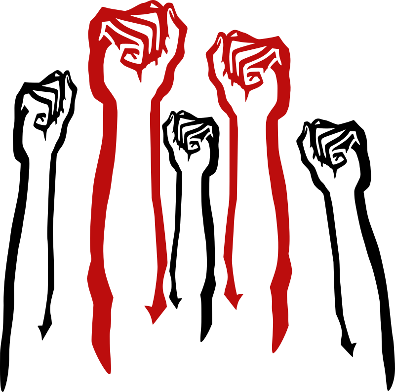 Raised fists in black and red