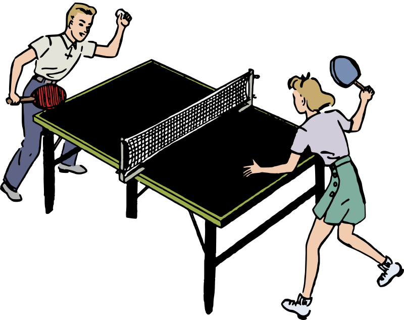 Boy and Girl Play Ping Pong - Colour